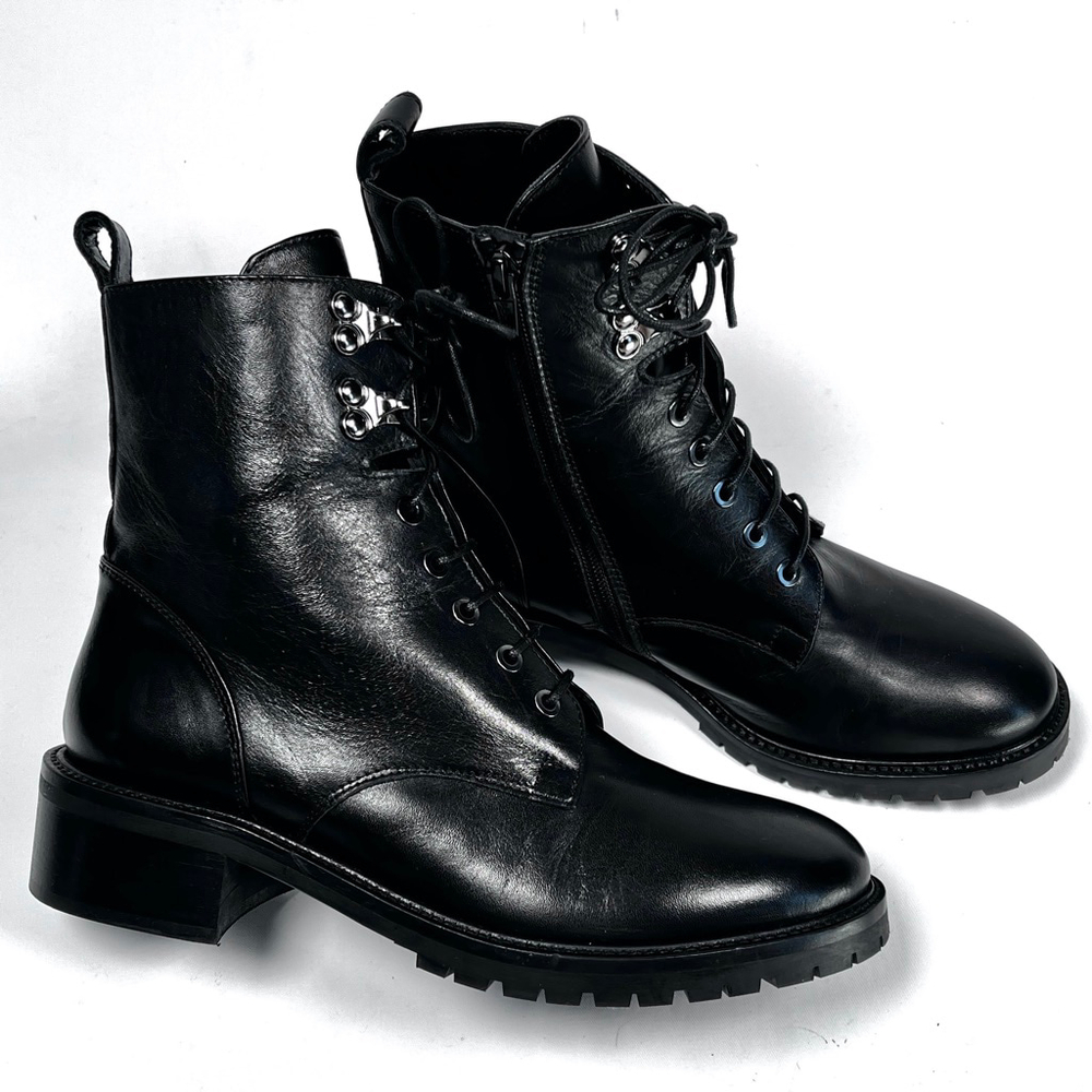 Napoleoni Womans Boots Lace Up Black Leather Combat & Moto Boots US 7.5 Italy